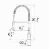 Technical specification drawing of kitchen faucet showing detailed measurements including 20 13/16 inch height and 9 1/2 inch spout width