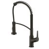 Black kitchen faucet with coiled spring hose and dual side handles