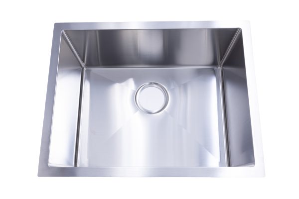 Polished stainless steel single basin undermount kitchen sink with drain