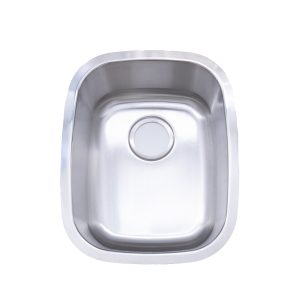 Stainless steel undermount single bowl kitchen sink with circular strainer and brushed finish