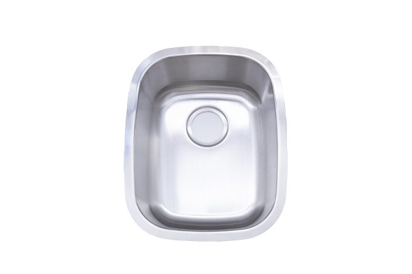 Stainless steel undermount single bowl kitchen sink with circular strainer and brushed finish