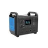 1600-2+copy Compact portable power station with blue battery panel, digital screen showing power readings, multiple outlets and USB ports, designed for mobile charging