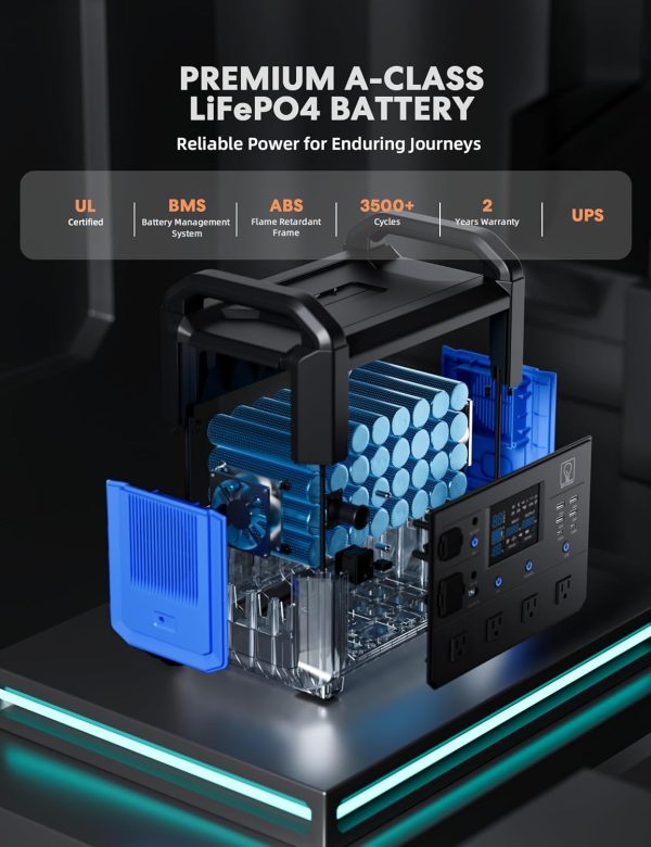 71KwFYIafKL._AC_SL1500_ Premium A-Class LiFePO4 battery specifications including UL certified, BMS battery management system, ABS flame retardant frame, 3500+ cycles, 2 years warranty for reliable power