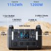 71dDpebTL3L._AC_SL1500_ Portable power station specifications showing 1152Wh capacity and 1200W output with labeled features including car outlet, DC5521 port, USB-C ports, USB-A ports, AC outlets, LCD screen, and LED lights