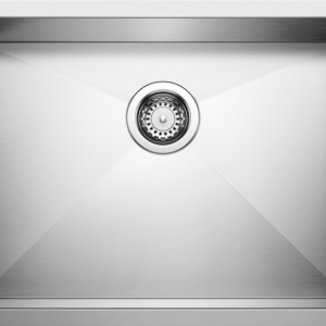 Single bowl stainless steel undermount kitchen sink with wide basin and chrome strainer basket
