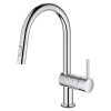 GROHE chrome pull-down kitchen faucet with high arc spout and dual handle design