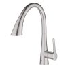 GROHE stainless steel pull-down kitchen faucet with single lever handle and wide curved spout