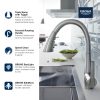 GROHE kitchen faucet with triple spray toggle, forward rotating handle, speed clean, starlight coating and silkmove features