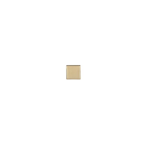 Square brass cabinet knob with rounded edges and brushed finish