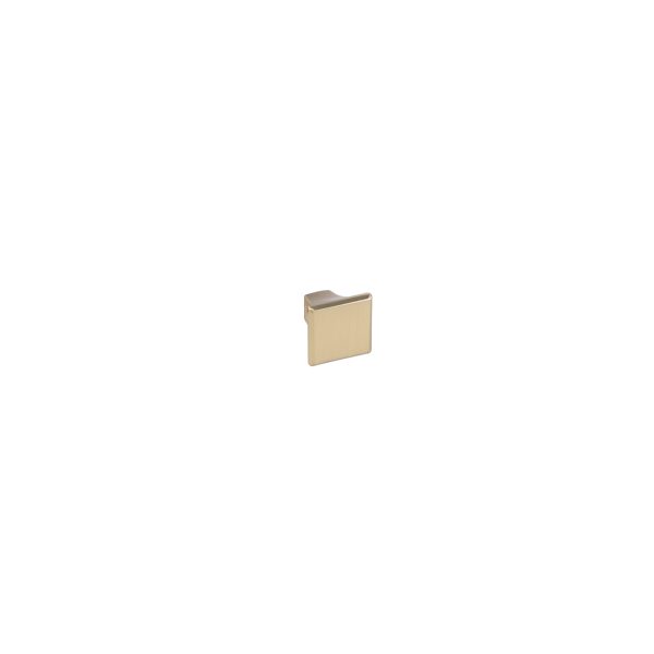 Square brass cabinet knob with protruding handle and brushed finish