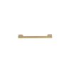 Brushed gold rectangular cabinet pull with angled corner mounting brackets