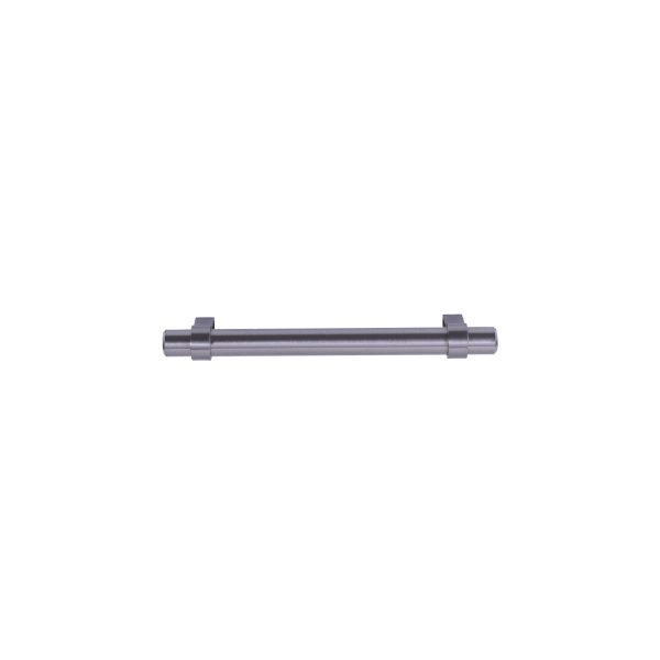 Gray cylindrical metal rod with flanged ends and mounting brackets