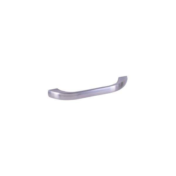 Brushed metal curved cabinet handle with asymmetrical design