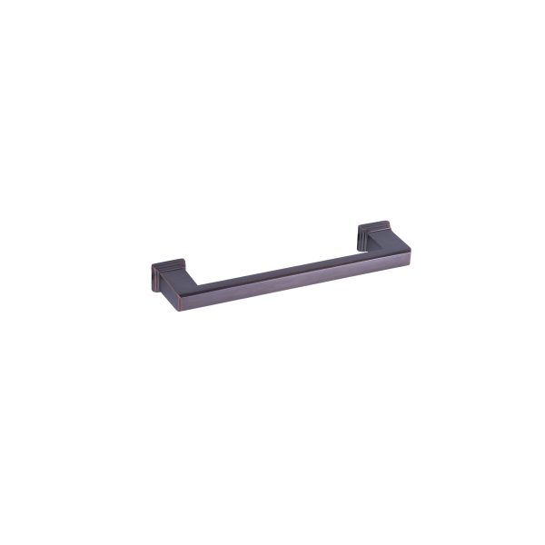 Dark purple curved cabinet pull with angled end caps and ergonomic grip bar