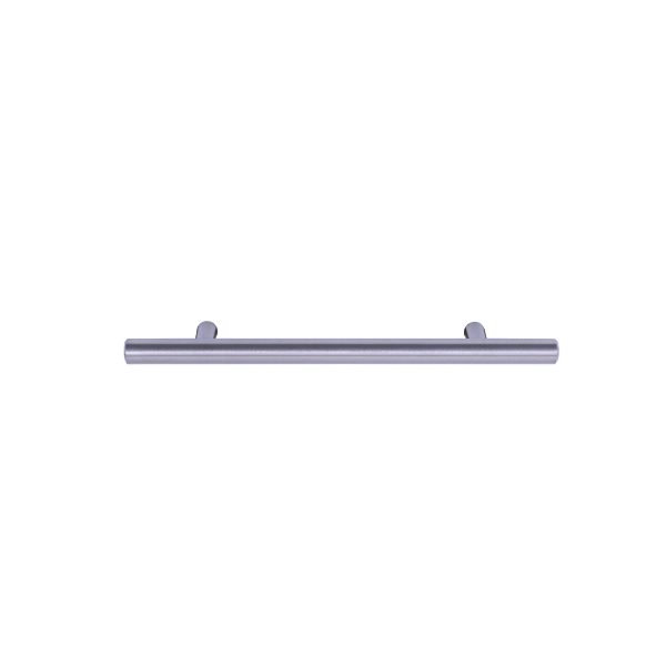 Brushed stainless steel cabinet pull with rounded ends and two mounting holes