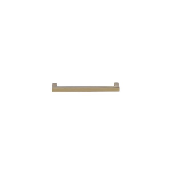 Brushed brass kitchen cabinet handle with minimalist rectangular profile
