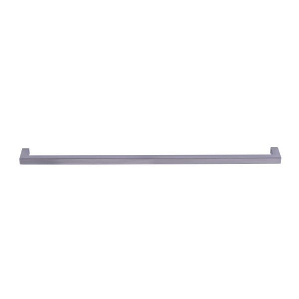 Minimalist gray horizontal cabinet handle with small squared end caps
