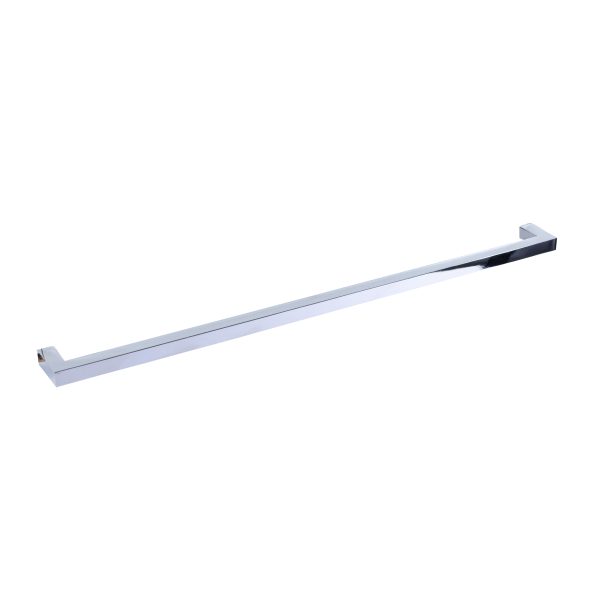 Modern chrome and black straight towel bar with square mounting brackets