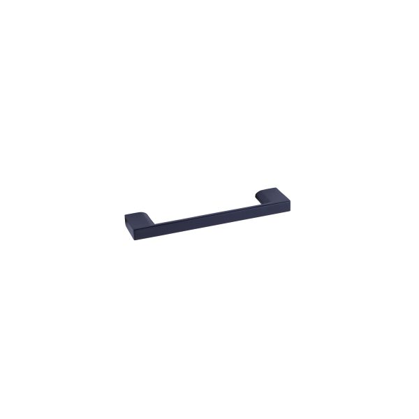 Black rectangular cabinet pull with rounded end caps and mounting brackets