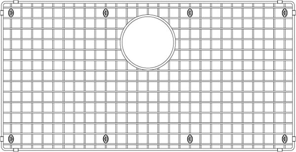 Stainless steel rectangular sink grid with fine mesh and central drain opening