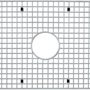 Rectangular kitchen sink grid protector mat with fine mesh pattern and center drain hole