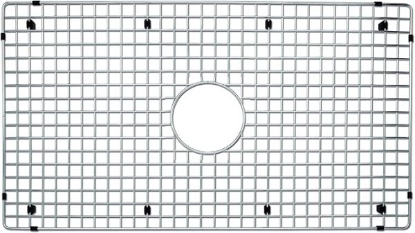Rectangular kitchen sink grid protector mat with fine mesh pattern and center drain hole