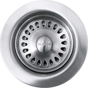 Blanco chrome kitchen sink drain strainer basket with oval slot openings and centered knob