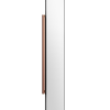 Tall narrow mirror with rounded corners, gray metal frame, and wooden handle detail on white background