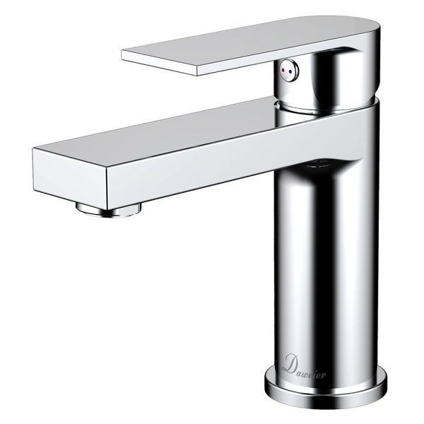 Polished chrome bathroom sink faucet with rectangular spout and circular control handle by Daweiier