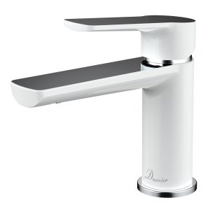 Modern white and black single-handle bathroom sink faucet with wide spout
