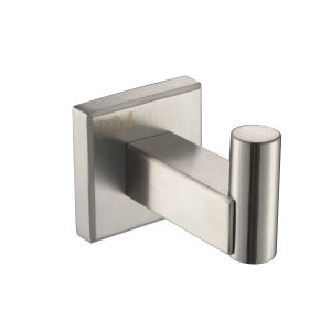 Stainless steel robe hook with square mounting bracket and cylindrical hook