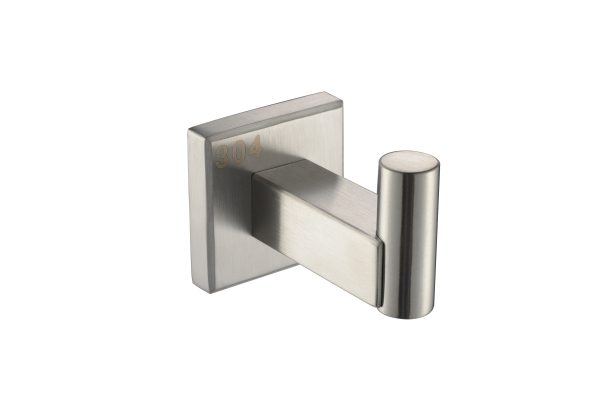 Stainless steel robe hook with square mounting bracket and cylindrical hook