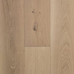 Natural oak hardwood flooring with visible knots and character marks in medium plank width