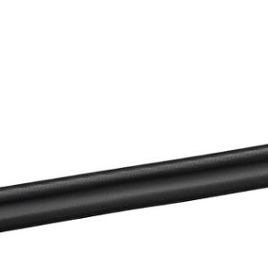 Black matte grab bar with two circular rosette plates on white background