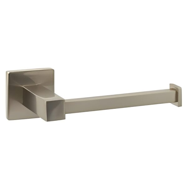 Satin nickel modern towel bar with square mounting plate and horizontal rod