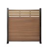 Modern composite fence panel with horizontal slats and black aluminum frame
