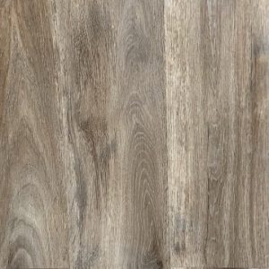 Medium gray wood grain vinyl plank flooring with natural wood knots and grain detail