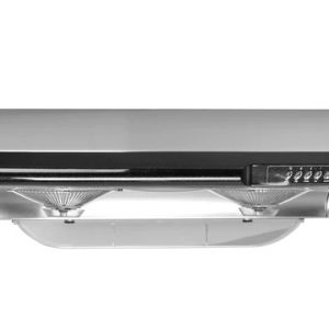 Hauslang stainless steel under-cabinet range hood with black trim and side-mounted control buttons