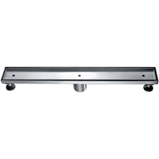 Brushed stainless steel linear floor drain with minimalist slot design