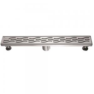 Stainless steel linear floor drain with wavy pattern design and adjustable feet