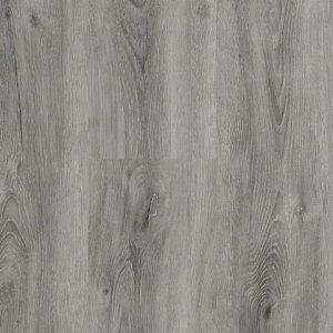 Gray weathered wood grain vinyl flooring with subtle knots and grain details