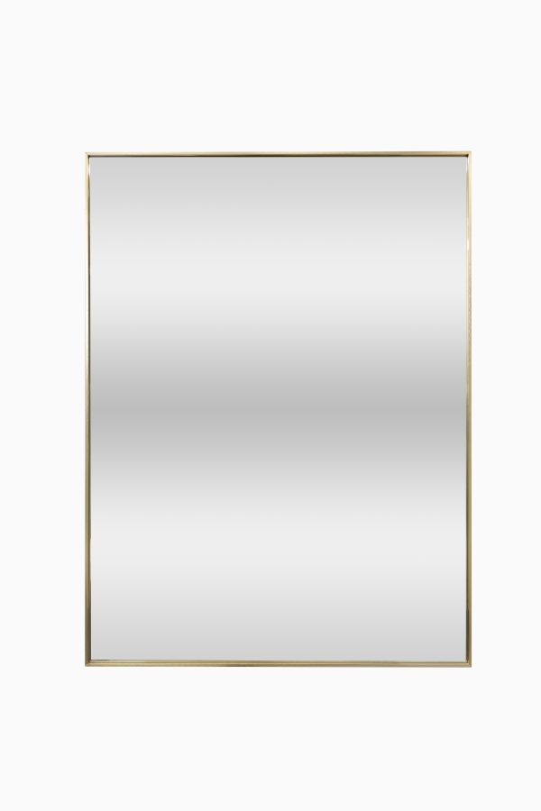 Tall vertical rectangular mirror with thin brushed gold frame