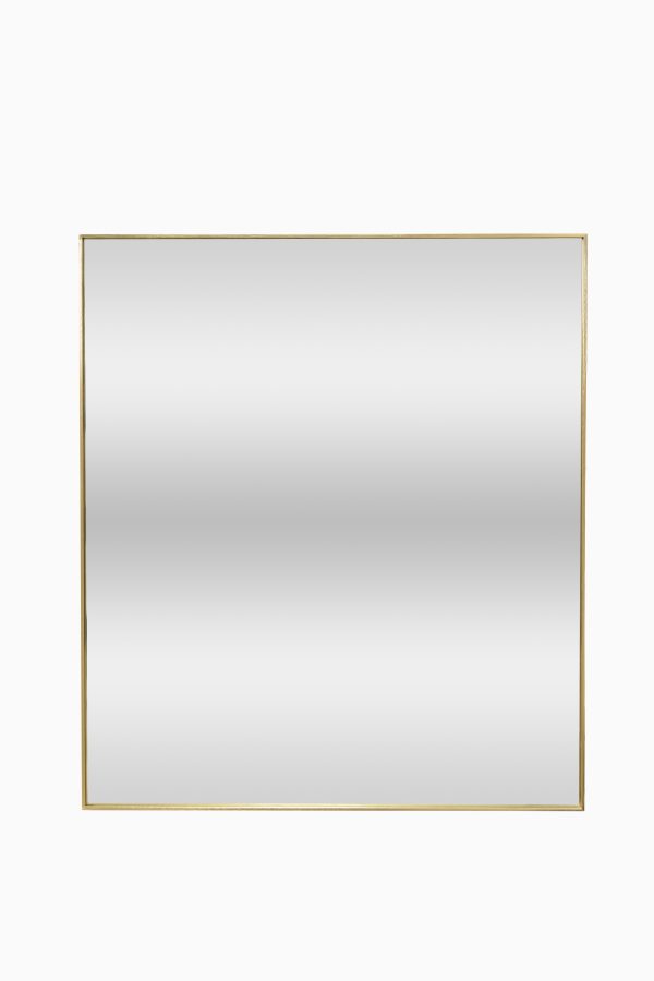Vertical rectangular mirror with gold-tone metal frame
