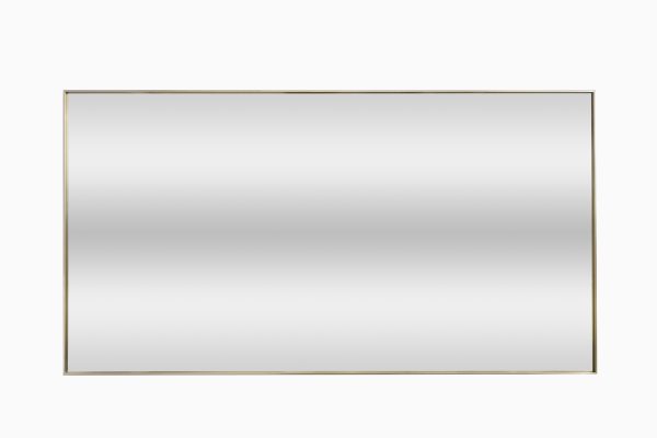 Brushed nickel framed rectangular mirror with horizontal orientation