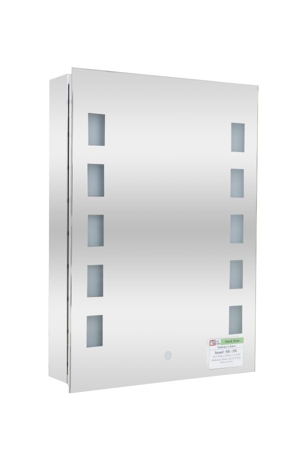 White recessed medicine cabinet with mirrored door and ventilation holes for bathroom storage