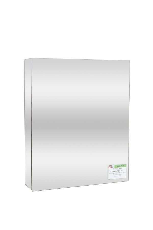 White surface-mounted medicine cabinet with solid door and stock item label
