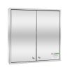 White surface-mounted medicine cabinet with dual mirrored doors and chrome handles