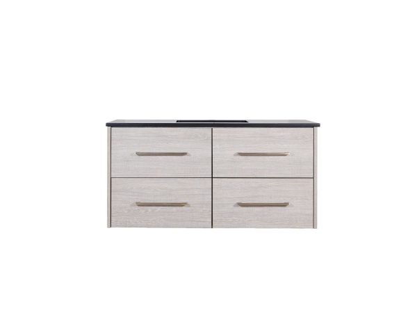PARISG-48 Light wood finish bathroom vanity with four drawers and black countertop