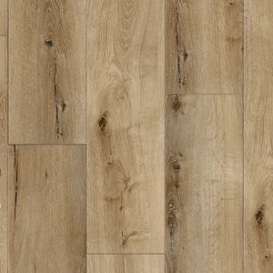 Natural tan wood plank flooring with visible knots and wood grain
