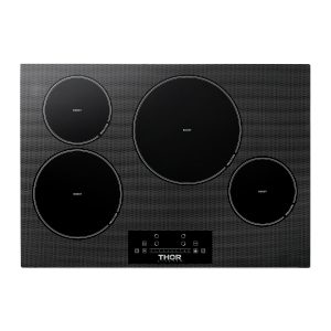 Thor black induction cooktop with four circular cooking zones and digital control panel